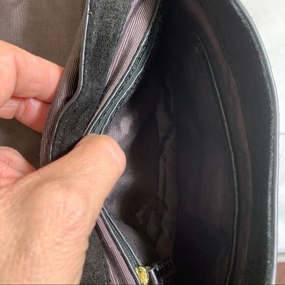 Elizabeth and James Zoe Croc‎ Embossed Leather Saddle Crossbody Bag Black - Picture 6 of 13